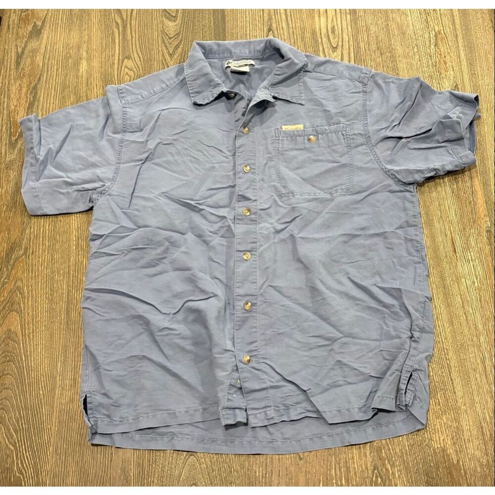 Columbia Mens Button-Up Shirt Short Sleeves Collared Ramie Blend Blue Size M